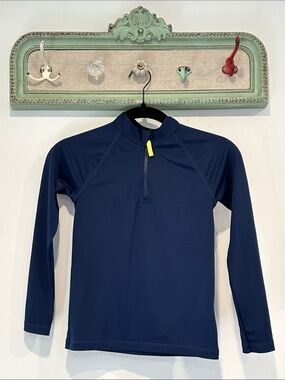 Crewcuts Navy Blue Kids Long-Sleeve Rashguard w Yellow Zip Pull small boys top s
